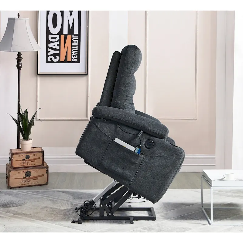 Electric Power Lift Recliner Chair with Massage and Heat – 3 Positions, Side Pockets, Cup Holders, USB Charging