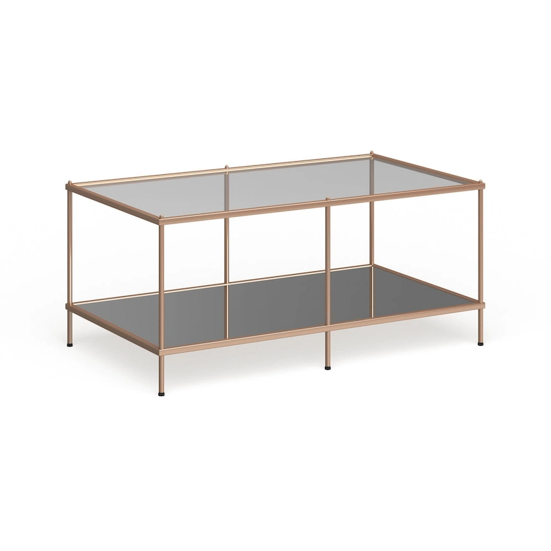 SEI Furniture Grant Goldtone Rectangular Coffee Table with Glass top and Bottom Shelf