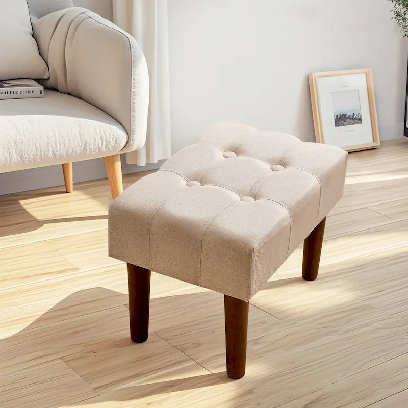 2 Pcs Small Foot Stool Ottoman, Linen Ottoman Foot Rest with Legs, Rectangle Upholstered Footrest