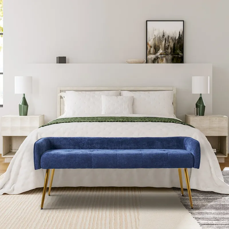 Luis Modern Upholstered Low Back Bench with Sturdy Golden Metal Tapered Leg by HULALA HOME