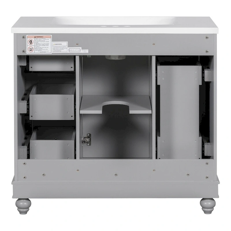 36 Inch Bathroom Vanity Cabinet with Resin Sink and Adjustable Shelves