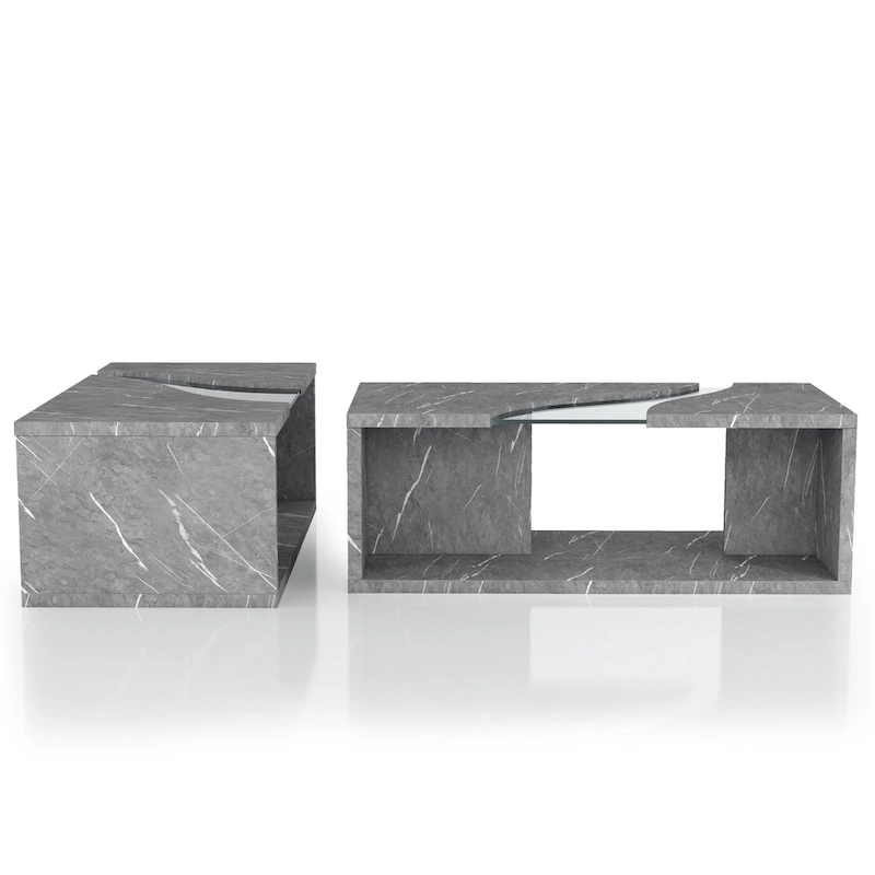 Kobe Modern Faux Marble Veneer Coffee Table with Shelf by Furniture of America