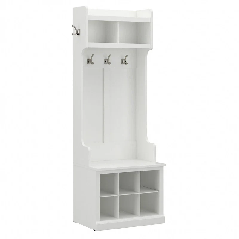 Woodland Hall Tree and Small Shoe Bench with Shelves by Bush Furniture