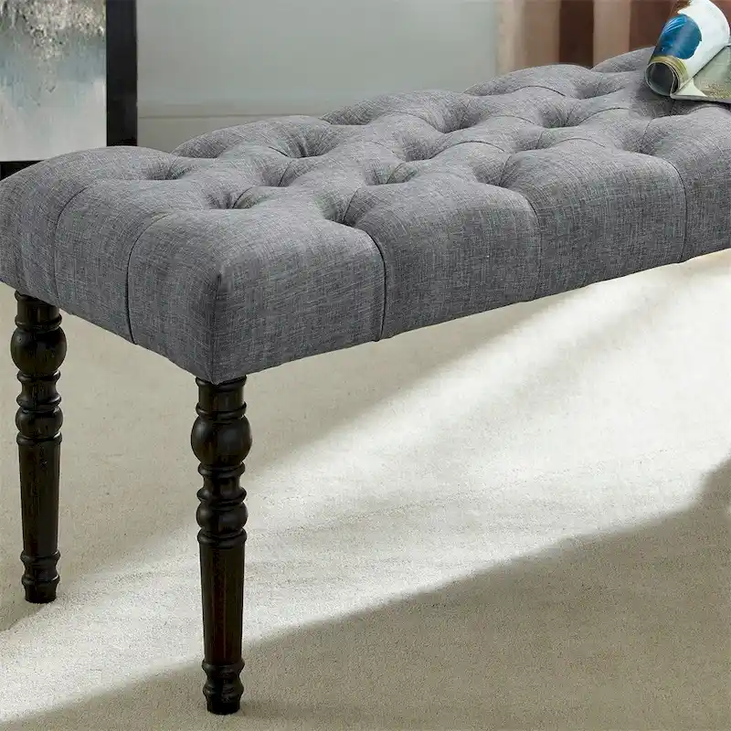Fabric Tufted Turned Leg Dining Bench