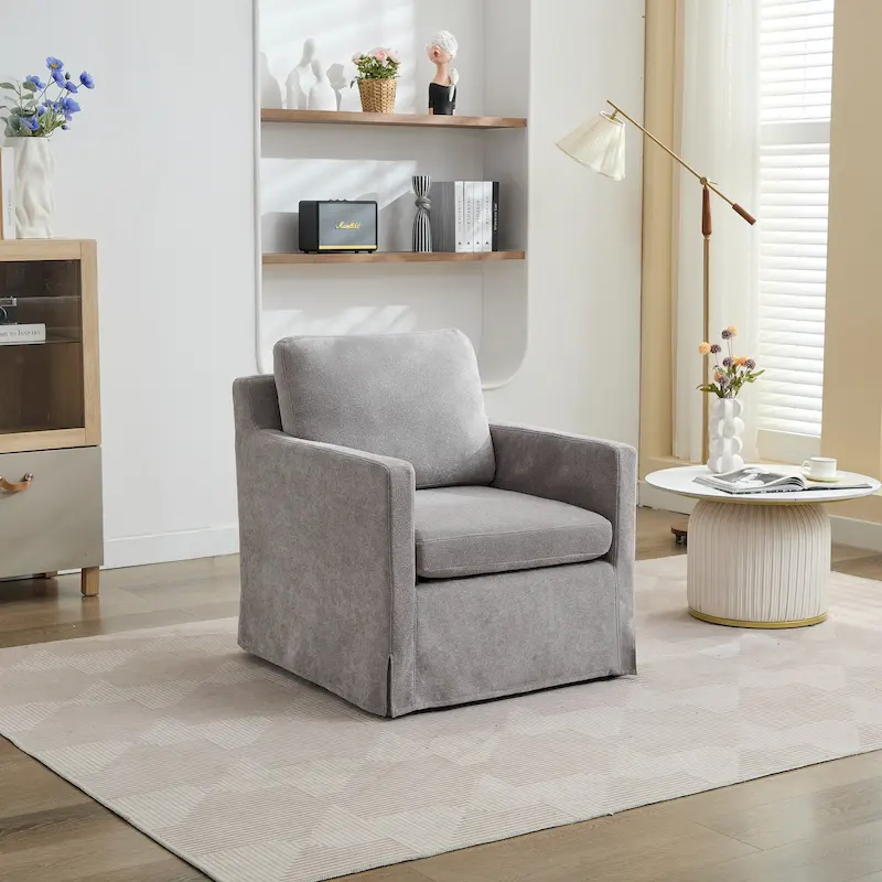 Modern 29.92  Chenille 360 Swivel Accent Chair with Solid Wood Frame and Removable Back Cushion