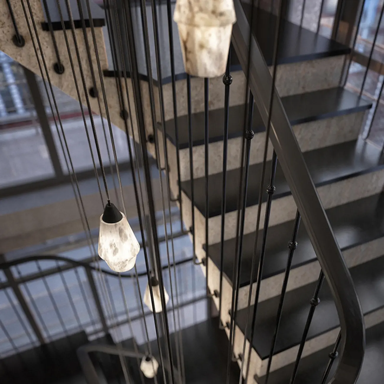 Art Deco Simple Conical Alabaster Rope Pendant Light