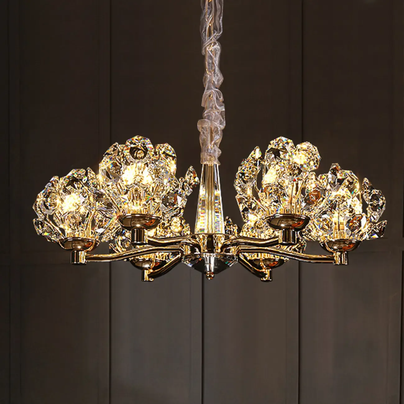 Gold Crystal Floral Glass Chandelier Modern Design Light