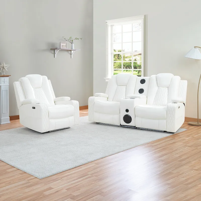 Premium Air Leather Home Theater Loveseat with LED Lights, Recliner with Built-in Speakers & Wireless Charging