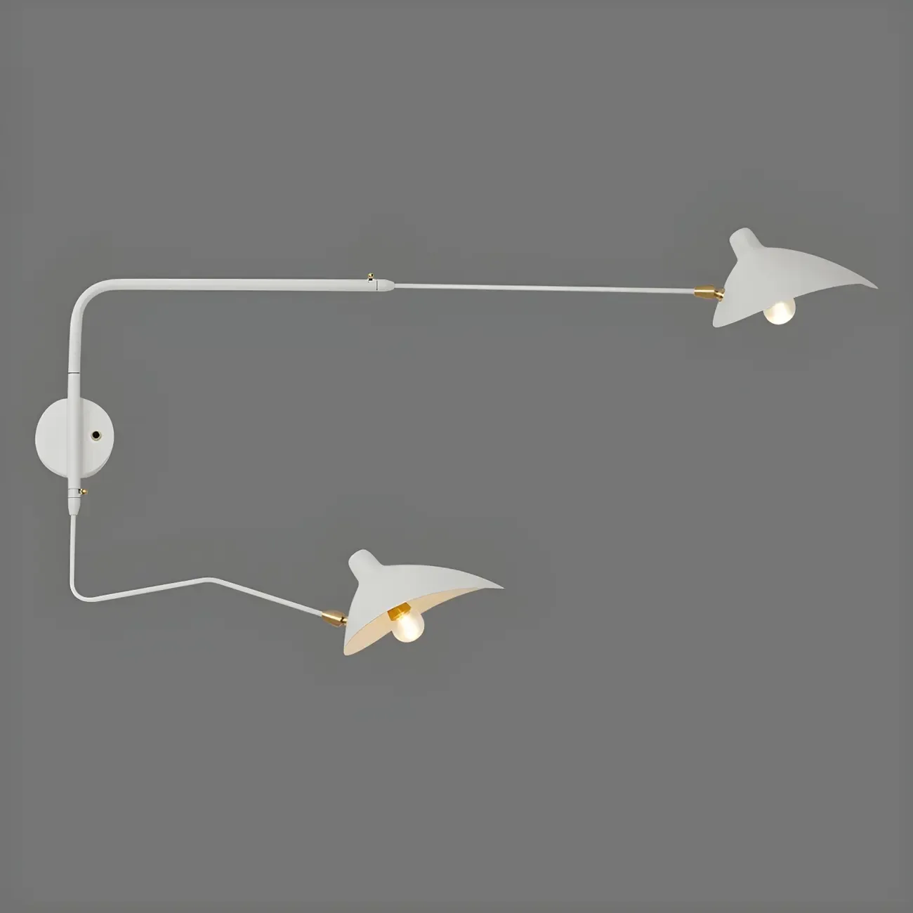 Modern 2-Light White Dual-Arm Swing Arm Wall Light