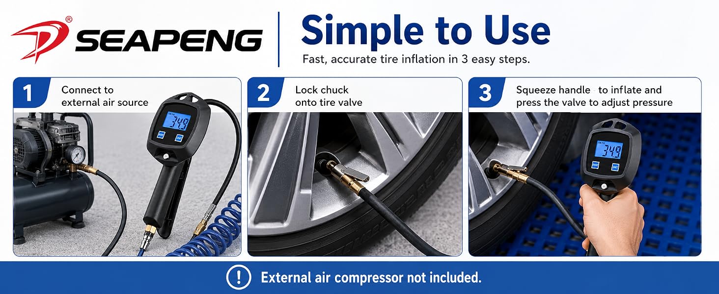 SEAPENG BW-L01 5-230 PSI tire pressure gauge for cars and SUVs