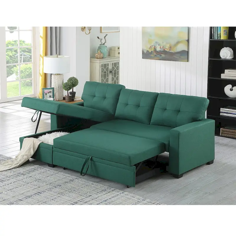 Upholstered Pull out Sectional Sofa with Chaise