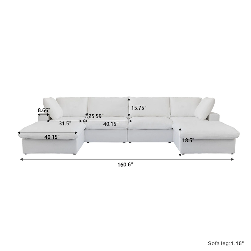 160 Widen Sectional Sofa Down Filled U-Shaped Couch 4 Seater with 2 Ottoman