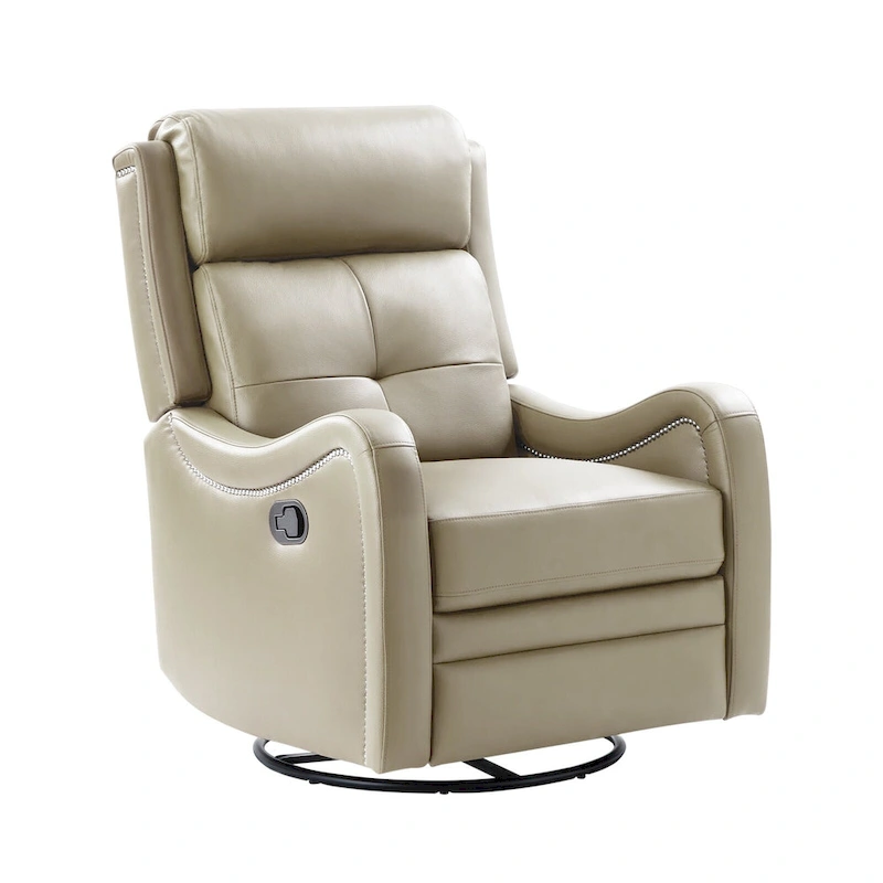 FrancoModern Genuine Leather Swivel Rocker Recliner with Nailhead Trims by HULALA HOME
