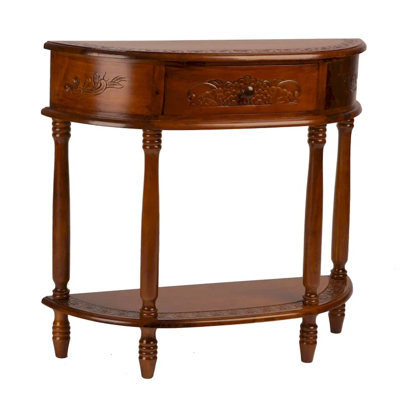 Carved Wood Half-Moon Hall Table