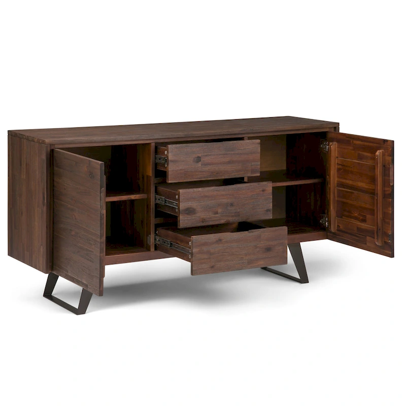 WYNDENHALL Mitchell Metal 60 inch Wide Rectangle Modern Industrial Sideboard Buffet in OAK WOOD - 60 x 17 x 30