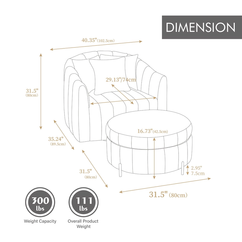 40.4W Modern Swivel Accent Chair,Swivel Single Sofa Chair with Ottoman