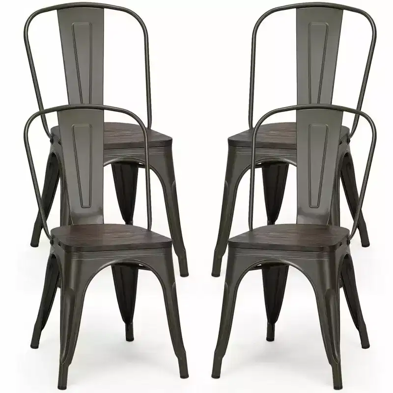 Costway Set of 4 Modern Metal Dining Side Chair Wood Seat Stackable Bistro Cafe
