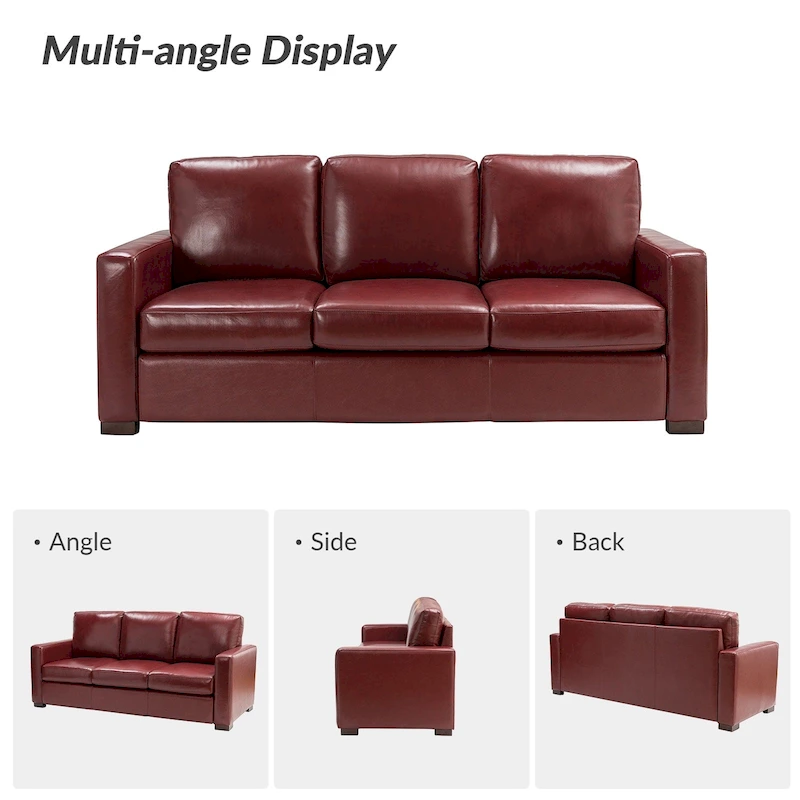 Ernando 83.46 Wide Genuine Leather Sofa with Squared Arms and Pillows