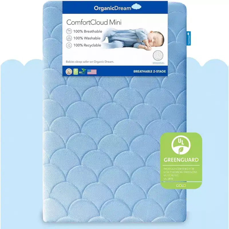 Sky Blue Firm Breathable Mini Crib Mattress for 1 Child