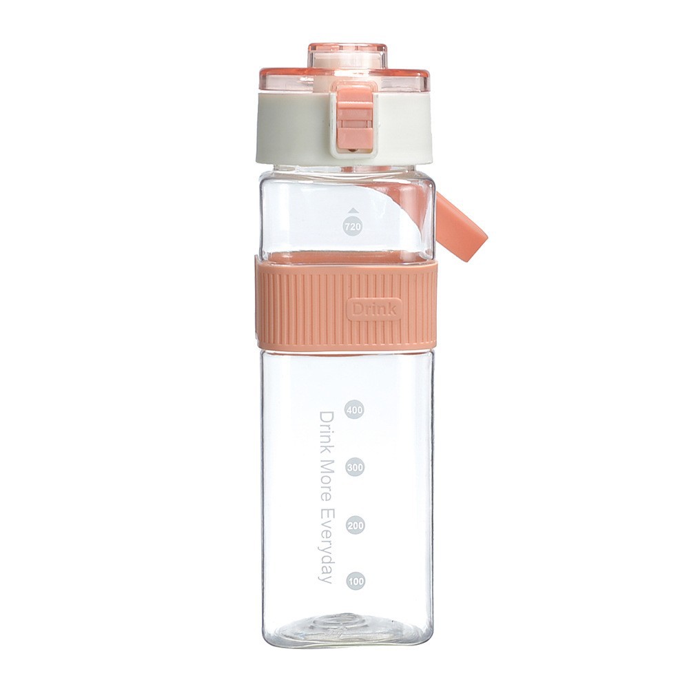 700ML Pink Square Water Bottle with Flip Lid and Silicone Grip