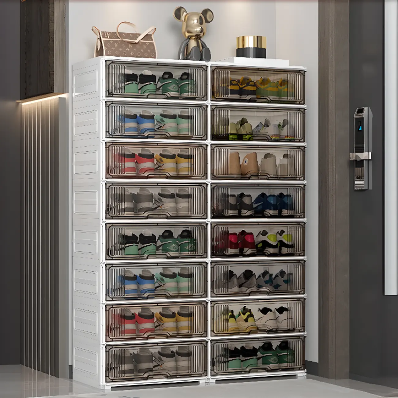 Durable Flip-up Glam Plastic Clear Shoe Boxes Stackable