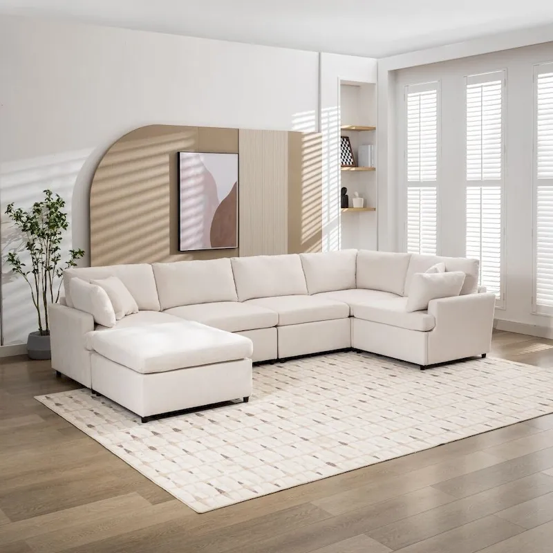 Modern Large U-Shape Sectional Sofa, with Removable Ottomans for Living Room