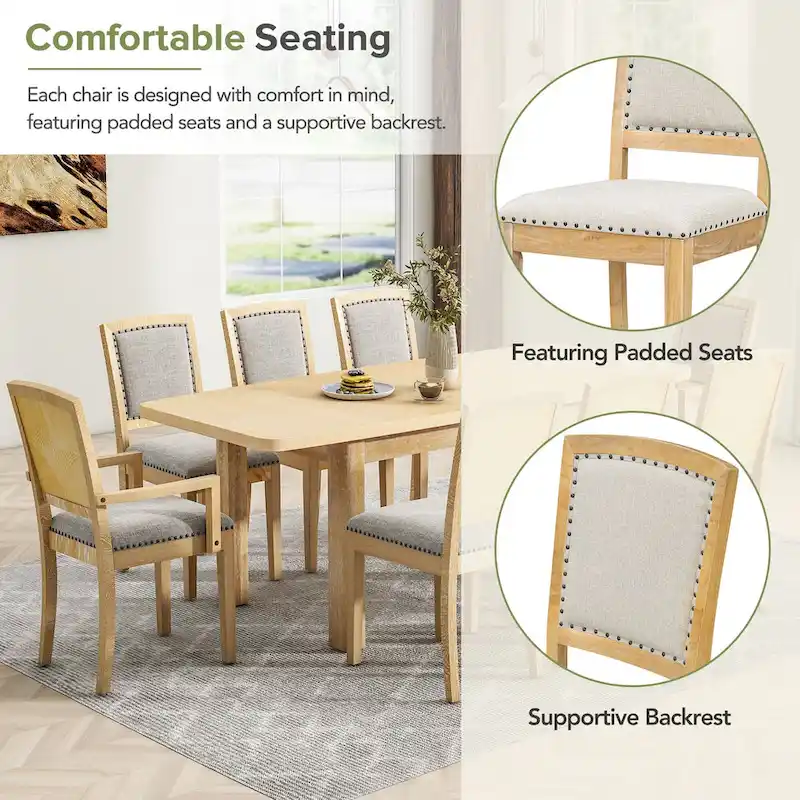 7-Piece Wooden Dining Table Set with Extendable Table & 6 Chairs