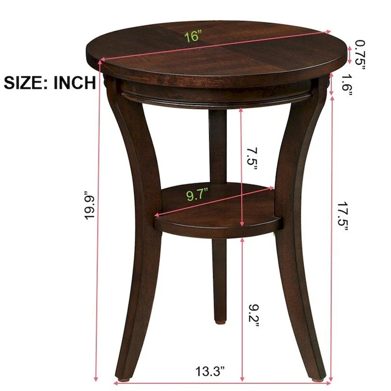 Wood Round End Table with Open Shelf