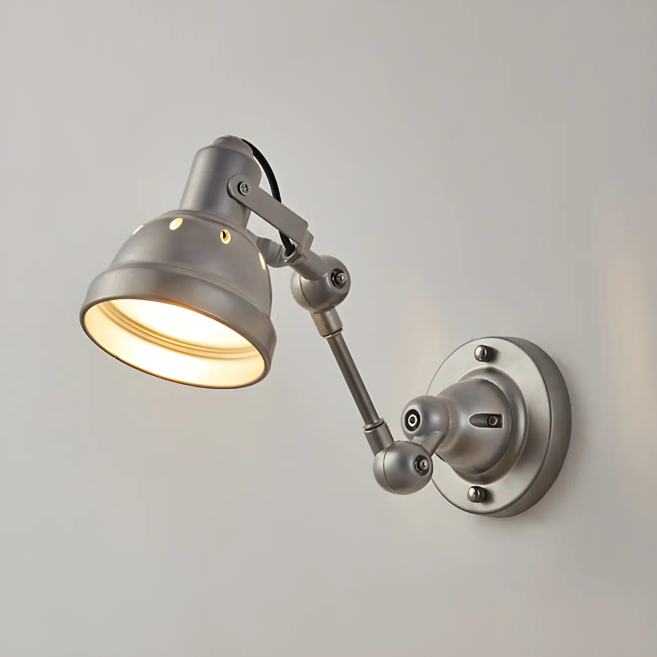 Industrial Metal Silver Adjustable Swing Arm Wall Light