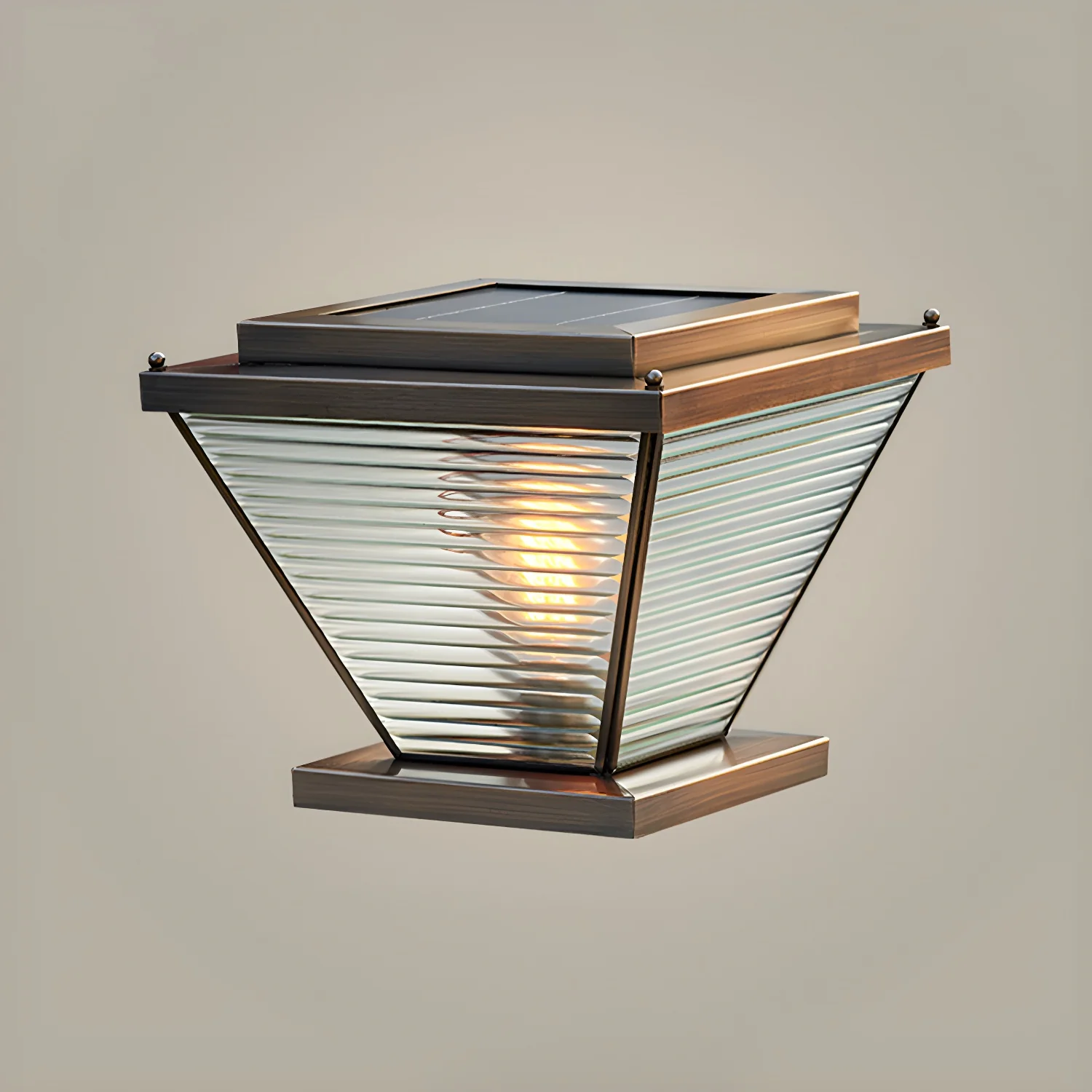 Bronze Solar Striped Reverse-Pyramid Outdoor Post Lights