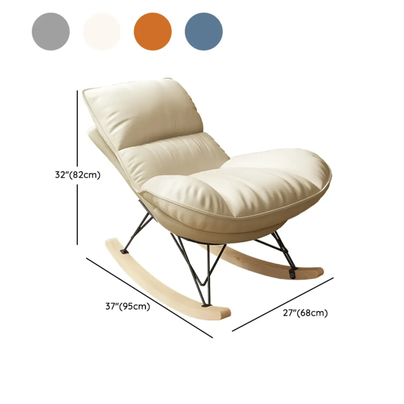 Natural Wood Upholstered Rocking Chair with Ottoman in White