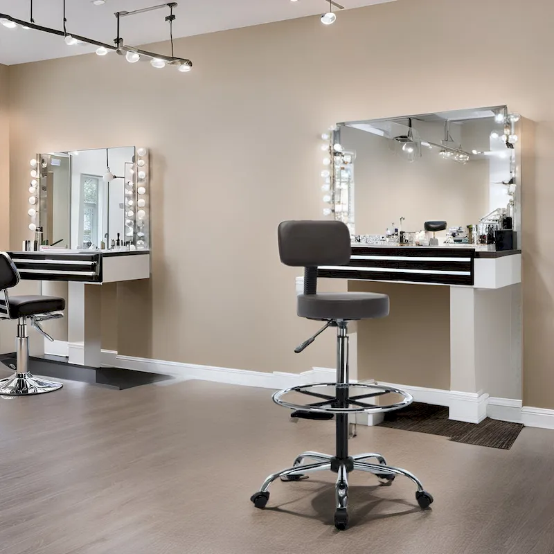 Height Adjustable Drafting Stool - With Premium Leather, Rolling Wheels