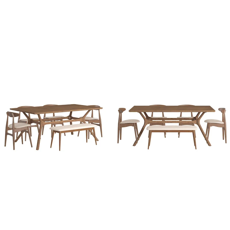 Sylvestria Mid-Century Walnut Finish Rectangular Dining Set