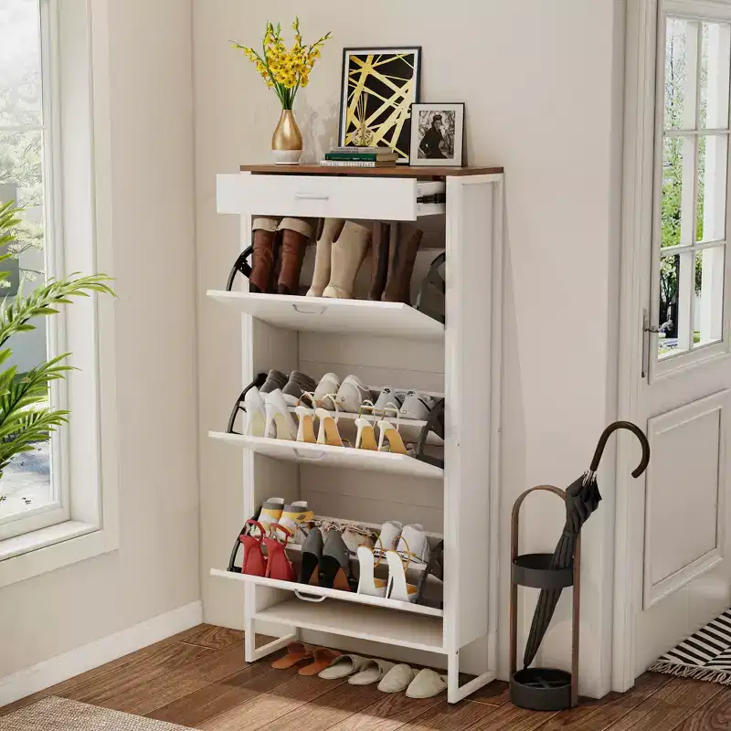 MAYEERTY Shoe Storage Cabinet with 3 Flip Drawers Slim Freestanding Storage Rack for Entryway Hallway HIdden Narrow Shoe Organizes for Heels Boots
