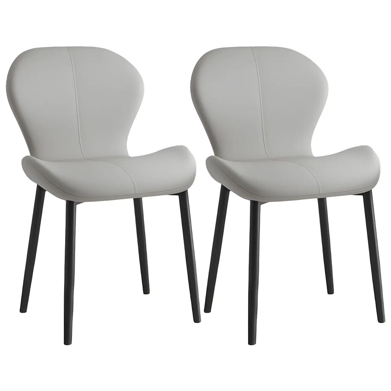 Art Deco Curved Back Leather Dining Chair Solid Back