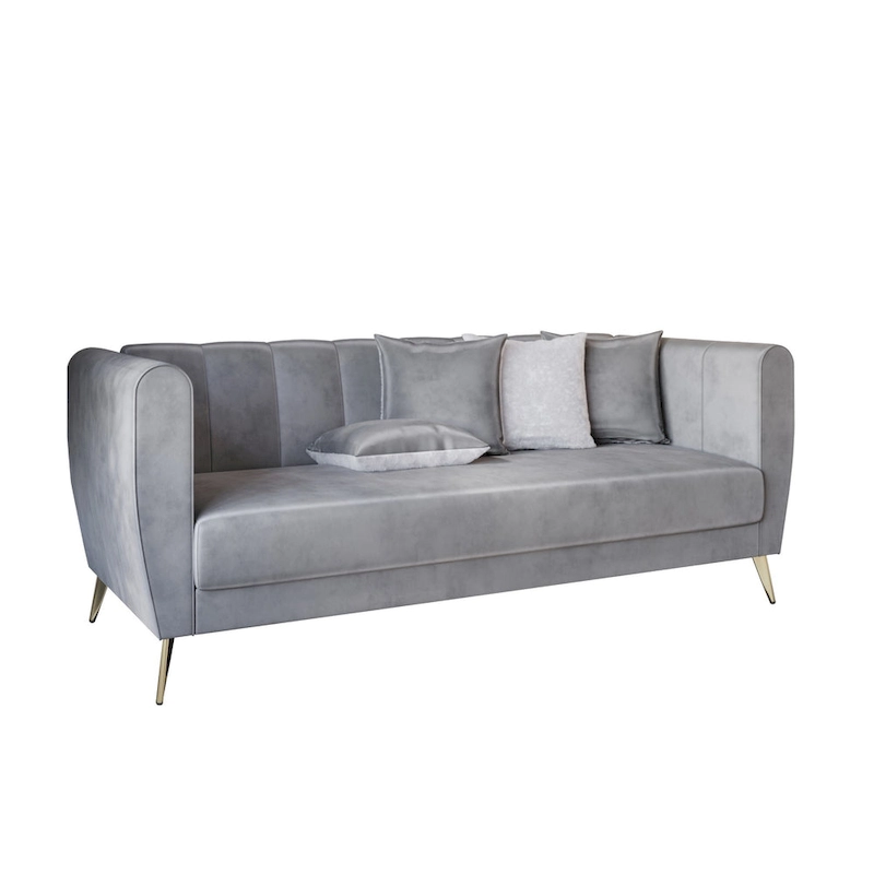 Scarlett Velvet Flared Arm 3-Seater Sofa with 4 Throw Pillow