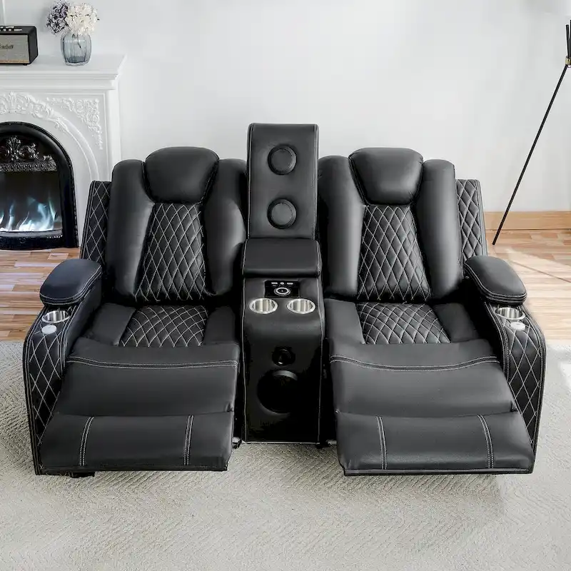 Premium Air Leather Home Theater Loveseat with LED Lights, Recliner with Built-in Speakers & Wireless Charging