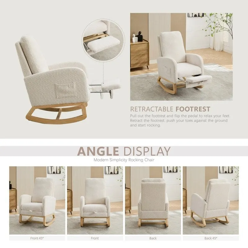 Living Room Rocking Accent Chair with Retractable Footrest