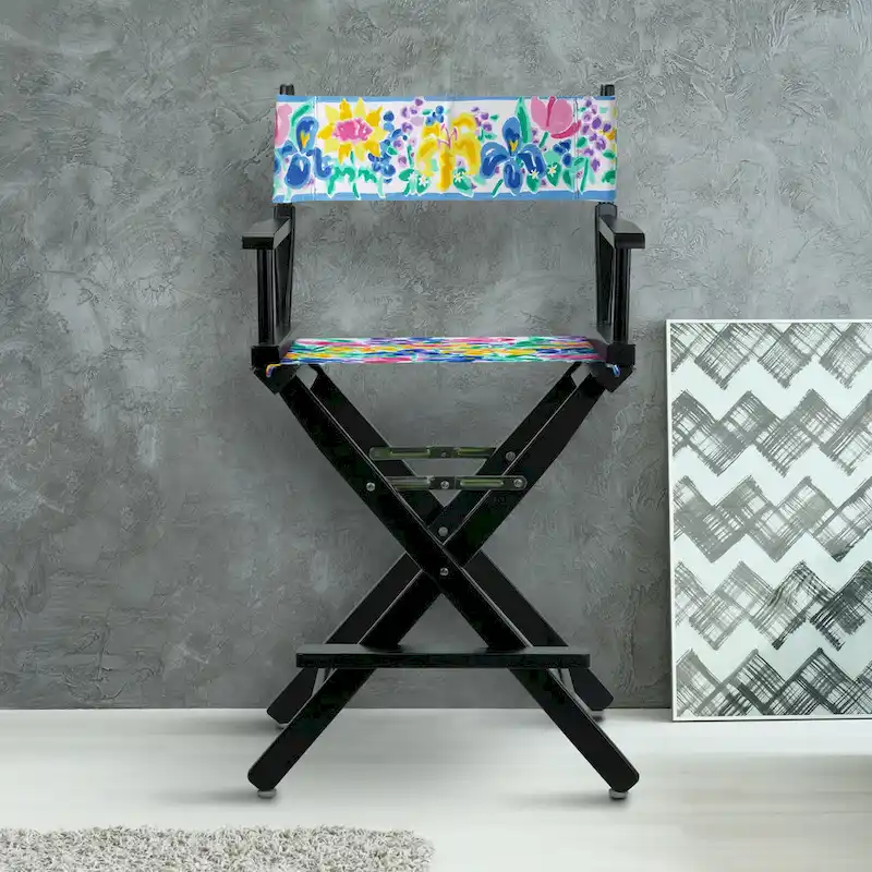 24 Director's Chair Black Frame-Garden Flowers - 23W x 19D x 39.5H