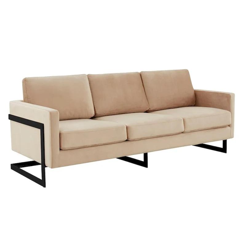 Leisuremod Lincoln 3-Seater Upholstered Velvet Sofa with Black Stainless-Steel Base