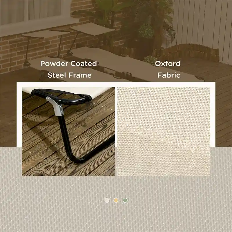 2 Piece Steel Frame Folding Chaise Lounge with Canopy Shade and Pocket