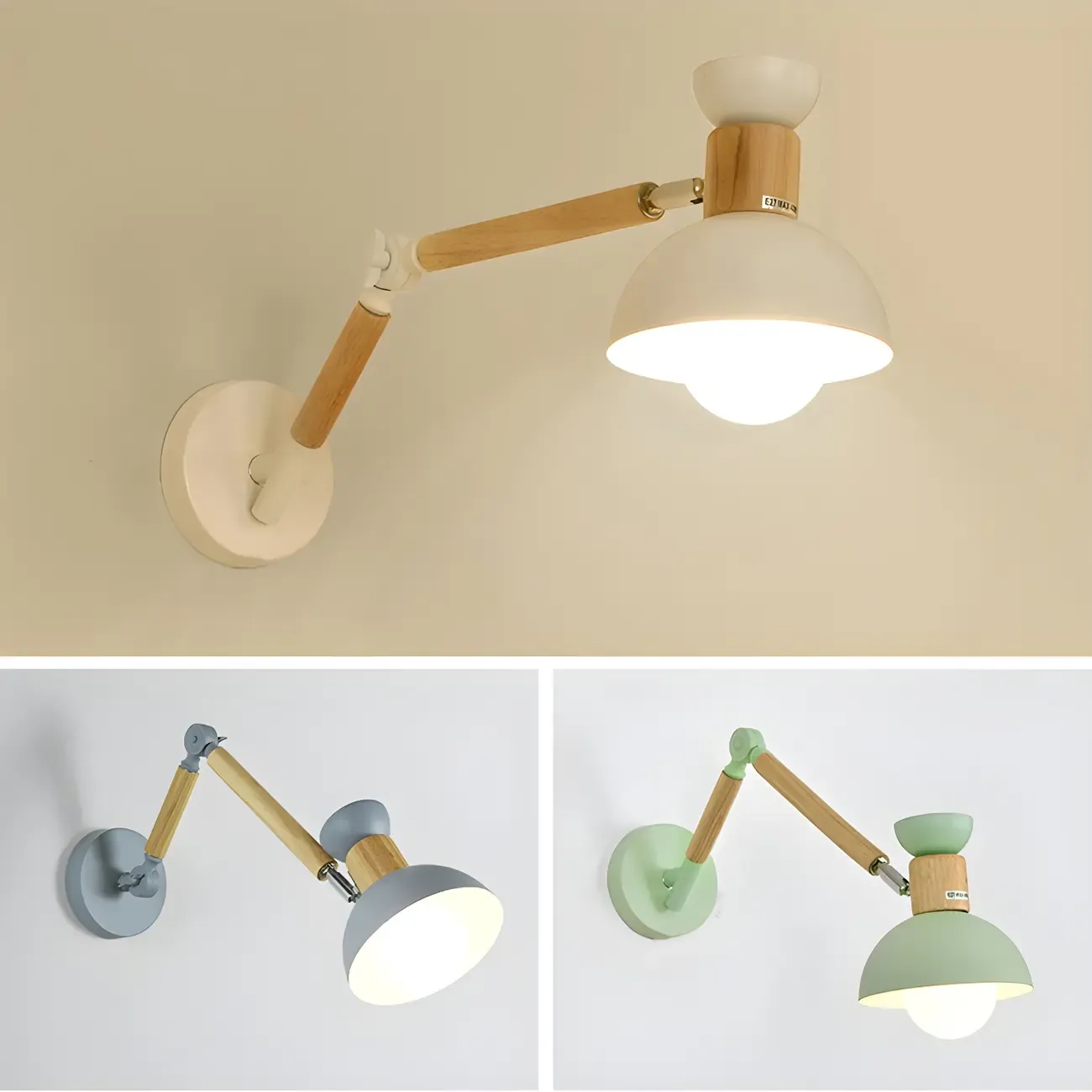 Modern Wood Metal Swing Arm Wall Light