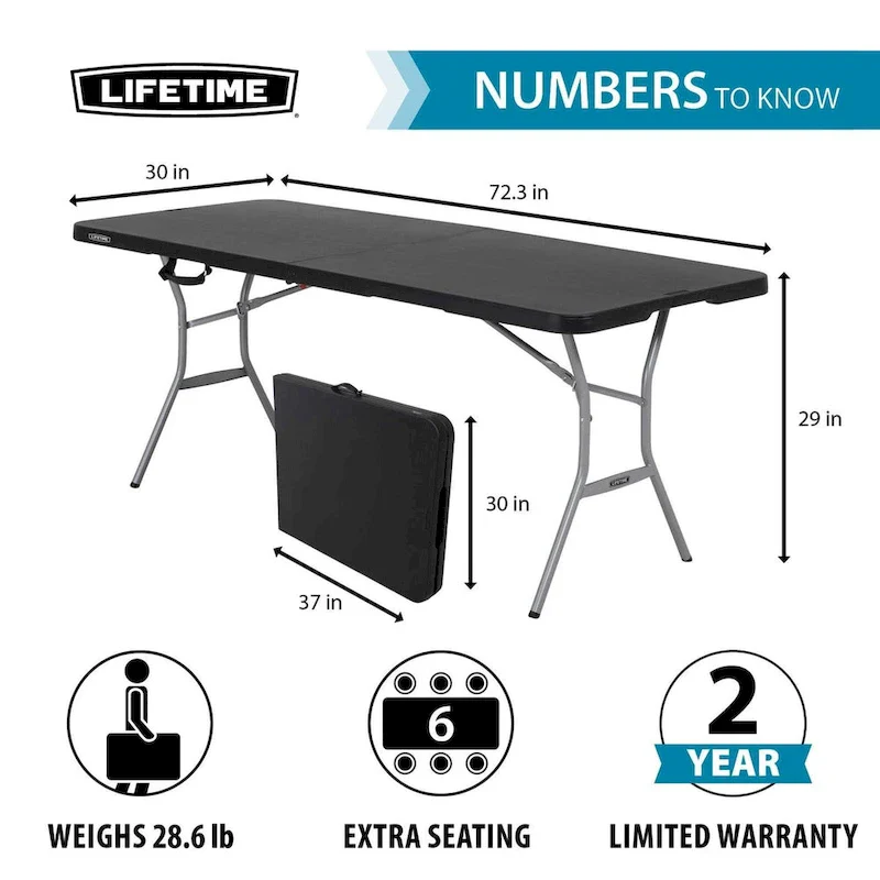 6-Foot Fold-In-Half Table, Black (Light Commercial)