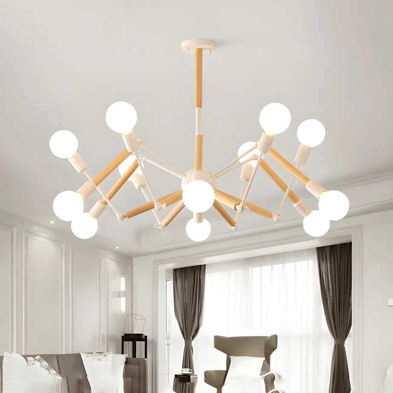 Modern Multi-Light Metal Adjustable Downrod Sputnik Chandelier
