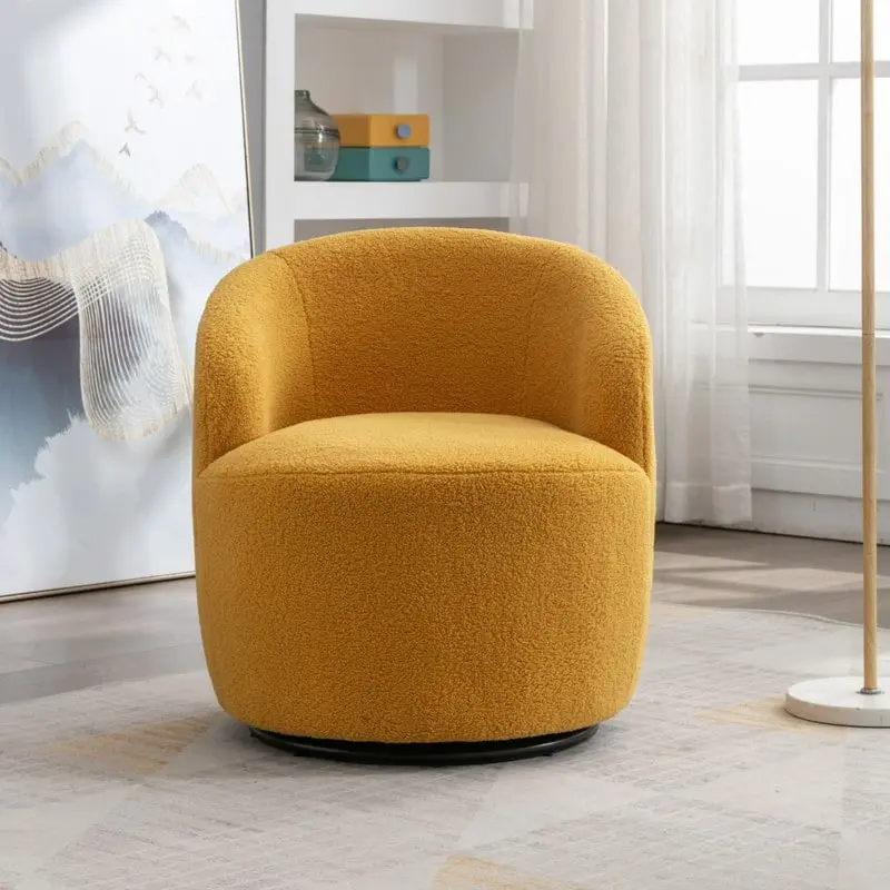 Teddy Fabric Swivel Accent Barrel Chair With Powder Coating Metal Ring
