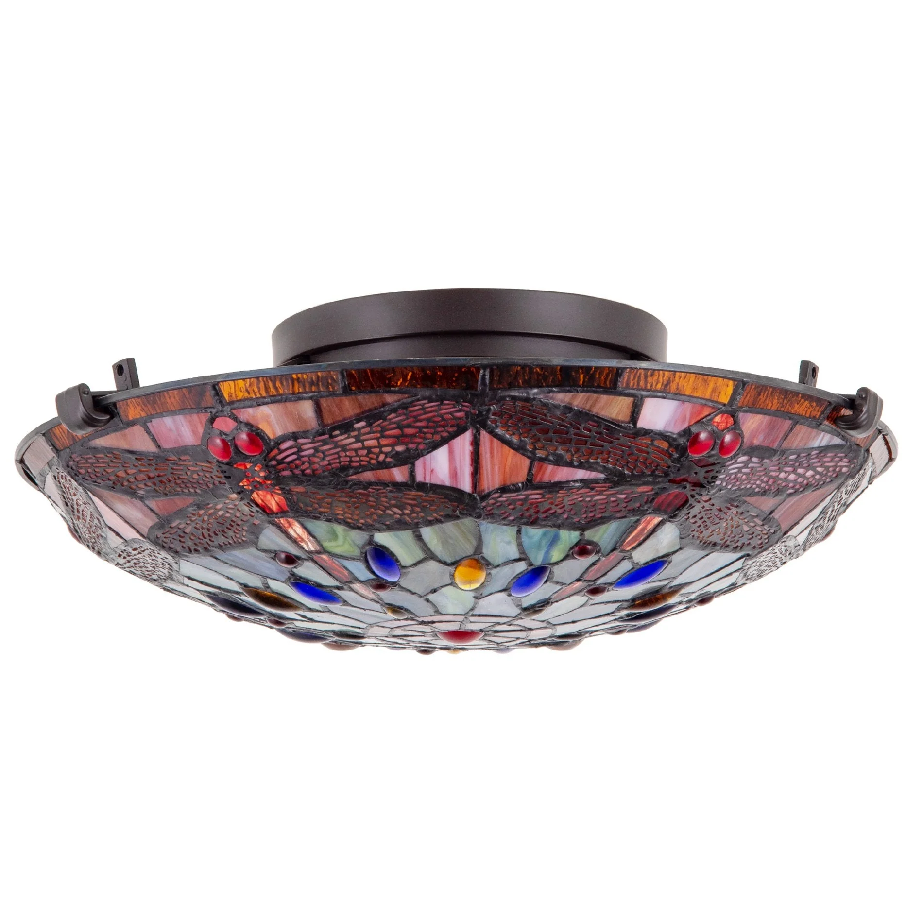 Mateo 16 2-Light Modern Dragonfly Tiffany Glass Flush Mount Ceiling Light
