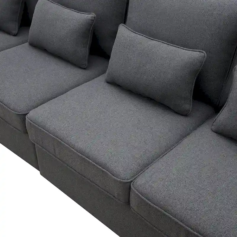 104 4-Seater Modern Linen Fabric Sofa with Armrest Pockets and 4 Pillows