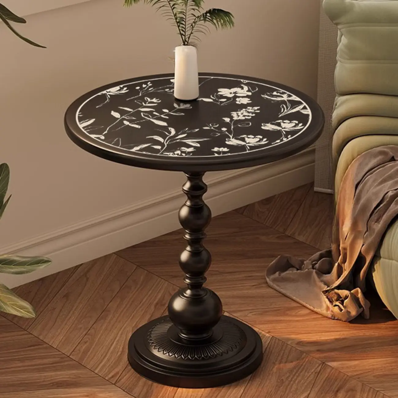 Modern Classic Iron Pedestal End Table Black-White