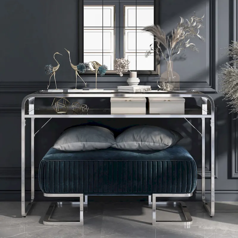 Watler Contemporary 46-inch Glass Top 1-Shelf Sofa Table by Furniture of America