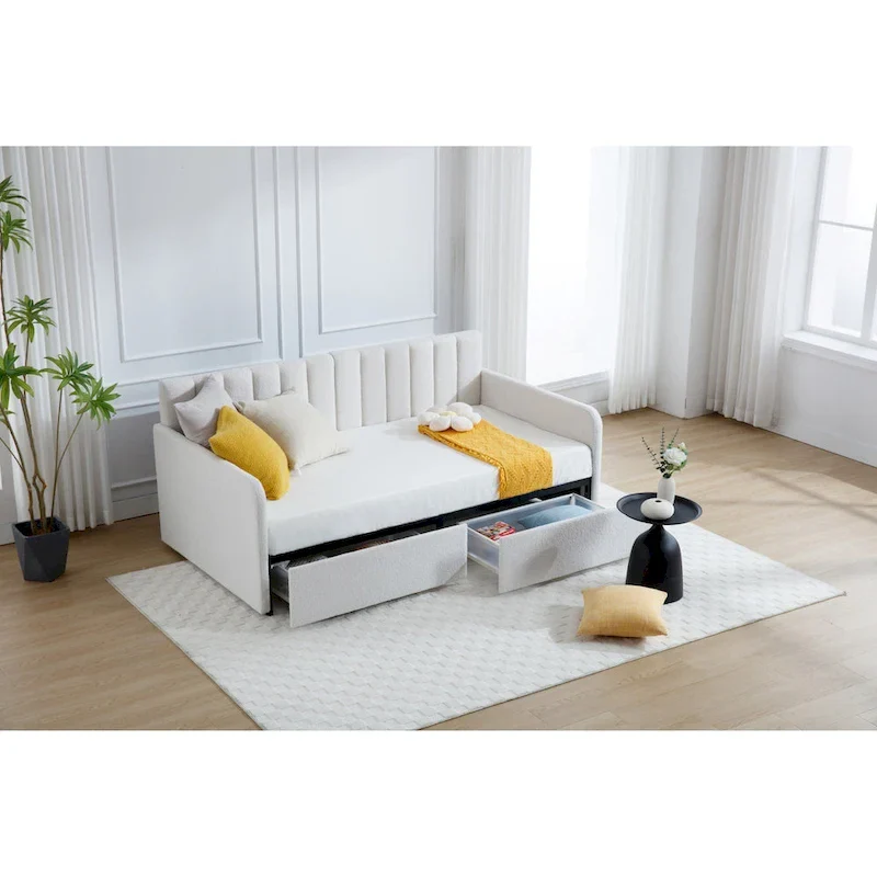 Epiphyllum Modern Velvet Twin Daybed with 2 Drawers and Ribbed Tufted Backrest by Christopher Knight Home
